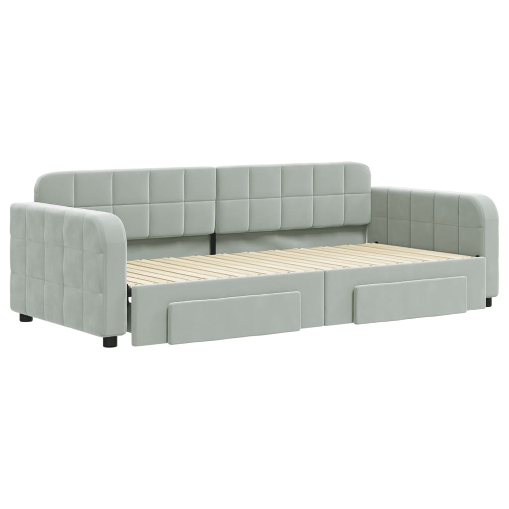 Sofá Bed Nest com gavetas de veludo cinza claro 90x200 cm