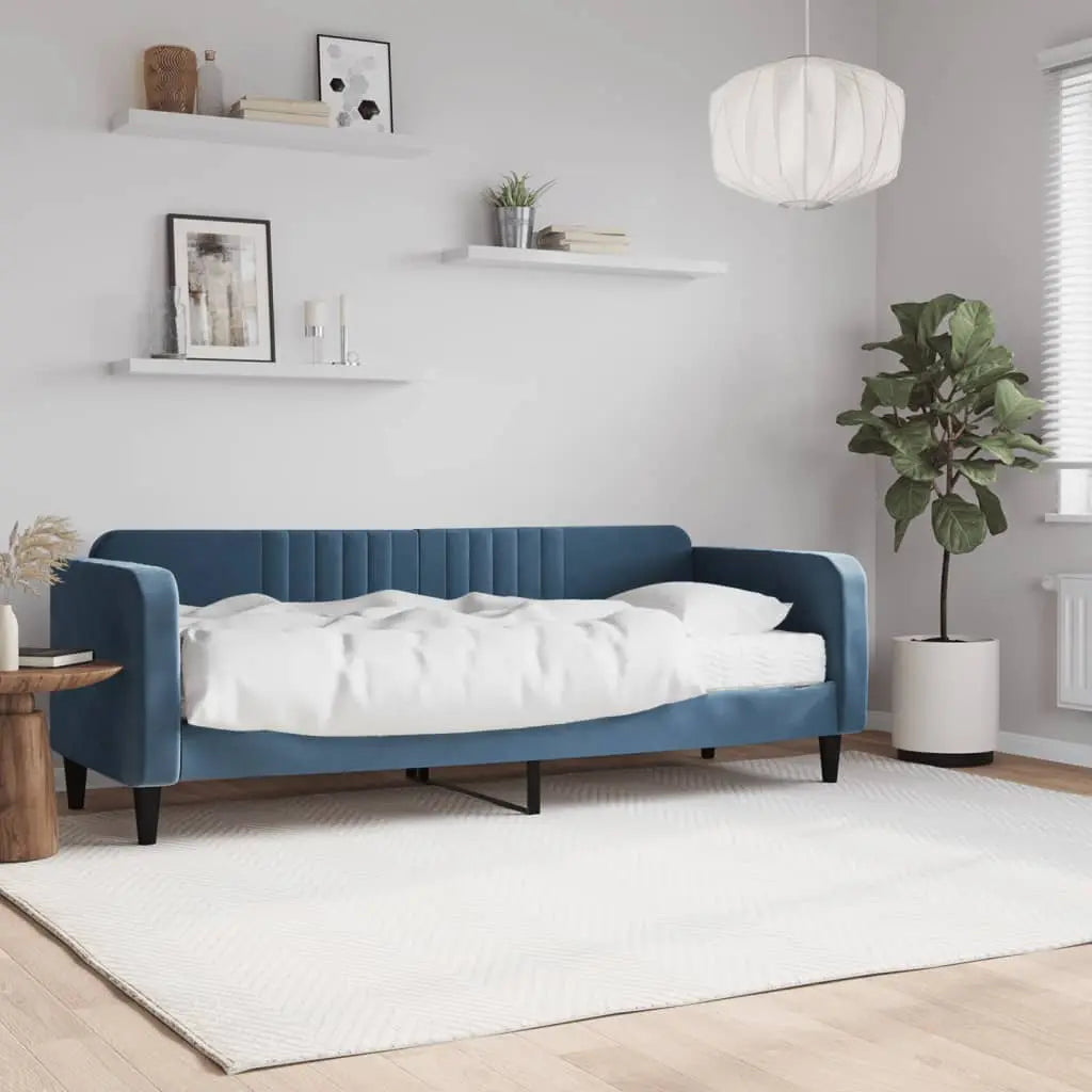 Vetonek Sofá cama con colchón terciopelo azul 80x200 cm