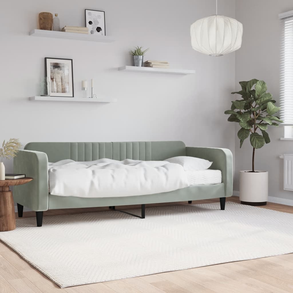 Vetonek Sofá cama con colchón terciopelo gris claro 80x200 cm