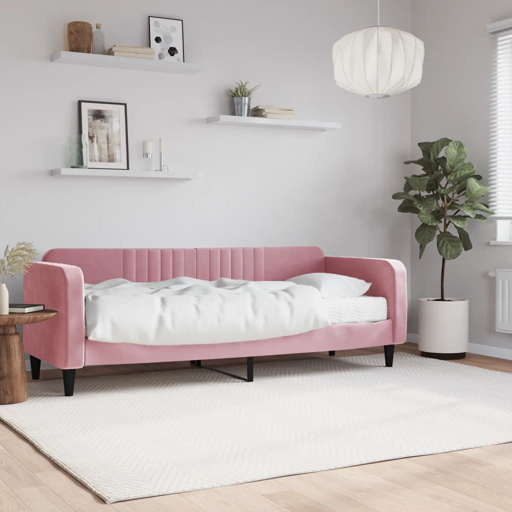 Vetonek Sofá cama con colchón terciopelo rosa 80x200 cm