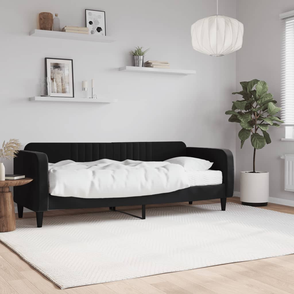 Vetonek Sofá cama con colchón terciopelo negro 80x200 cm