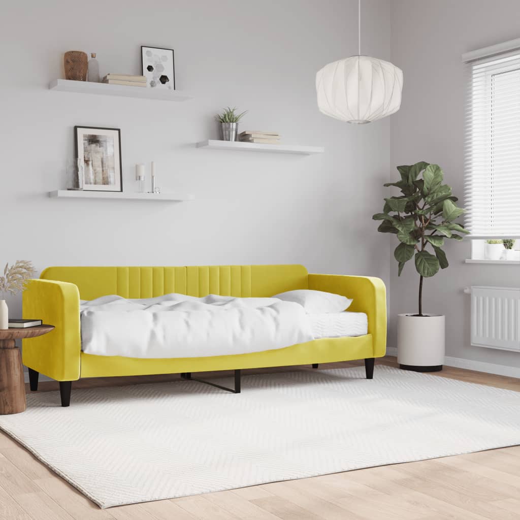 Vetonek Sofá cama con colchón terciopelo amarillo 80x200 cm