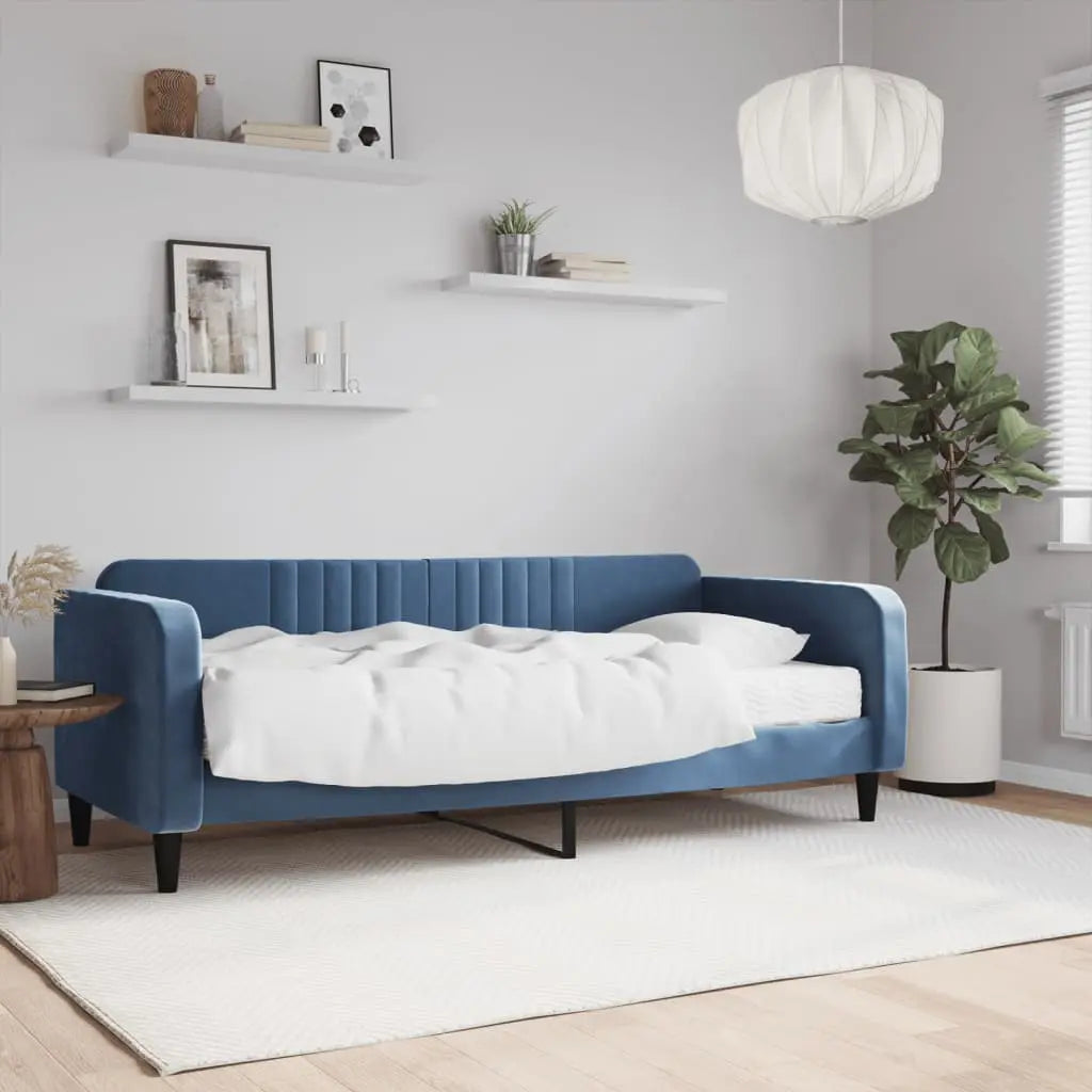 Vetonek Sofá cama con colchón terciopelo azul 90x200 cm