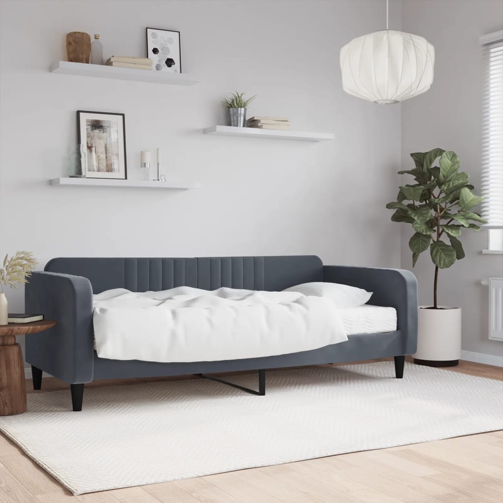 Vetonek Sofá cama con colchón terciopelo gris oscuro 90x200 cm