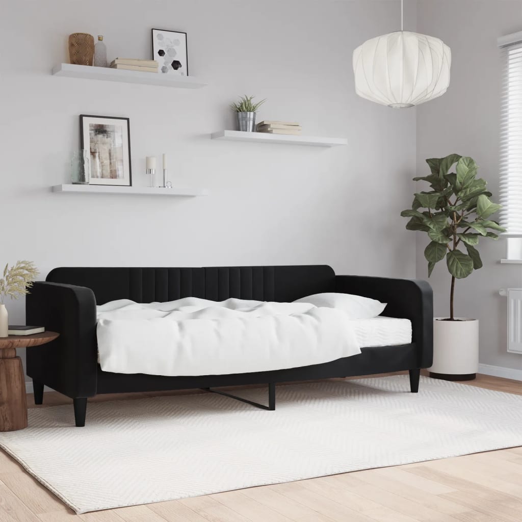 Vetonek Sofá cama con colchón terciopelo negro 90x200 cm