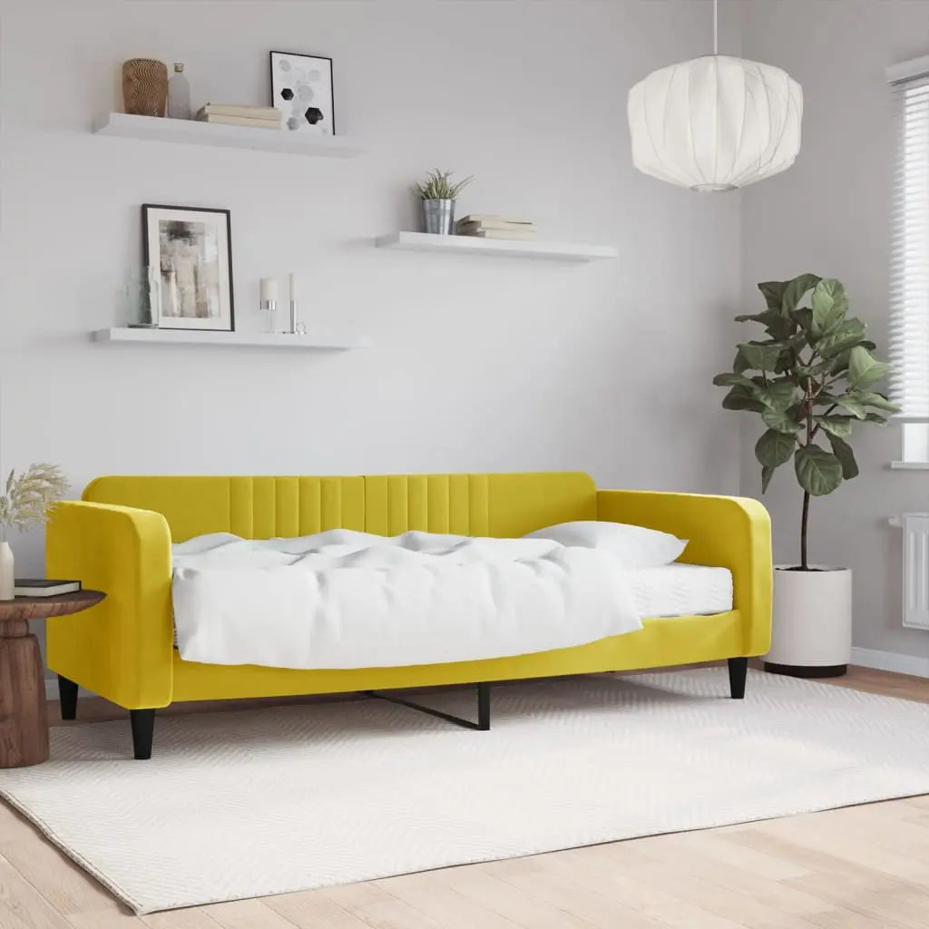 Vetonek Sofá cama con colchón terciopelo amarillo 90x200 cm