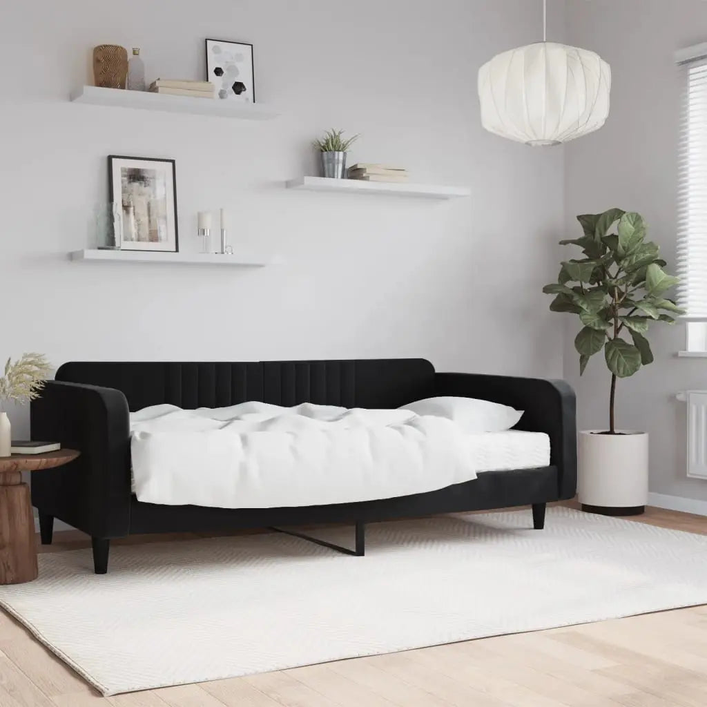 Vetonek Sofá cama con colchón terciopelo negro 100x200 cm