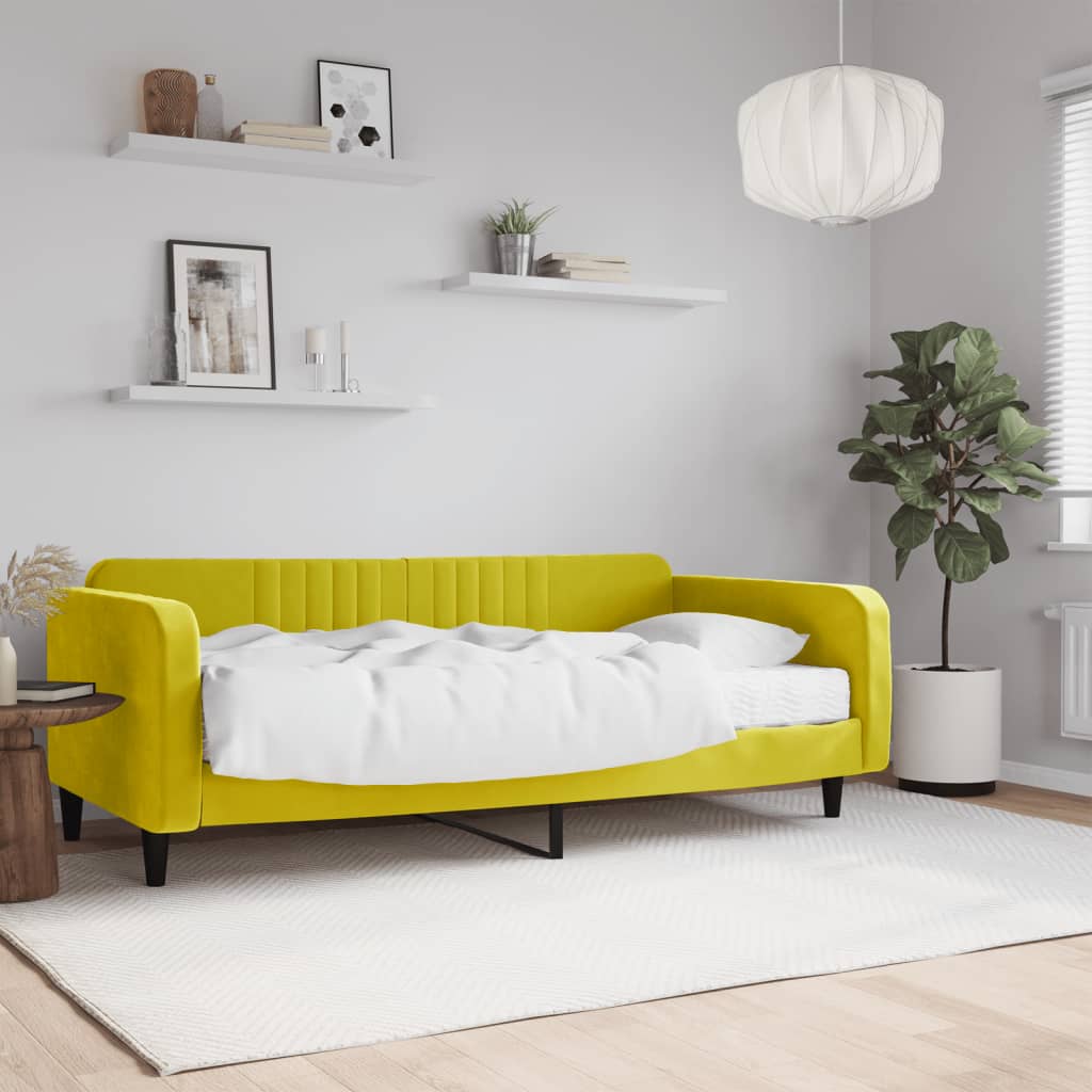 Vetonek Sofá cama con colchón terciopelo amarillo 100x200 cm