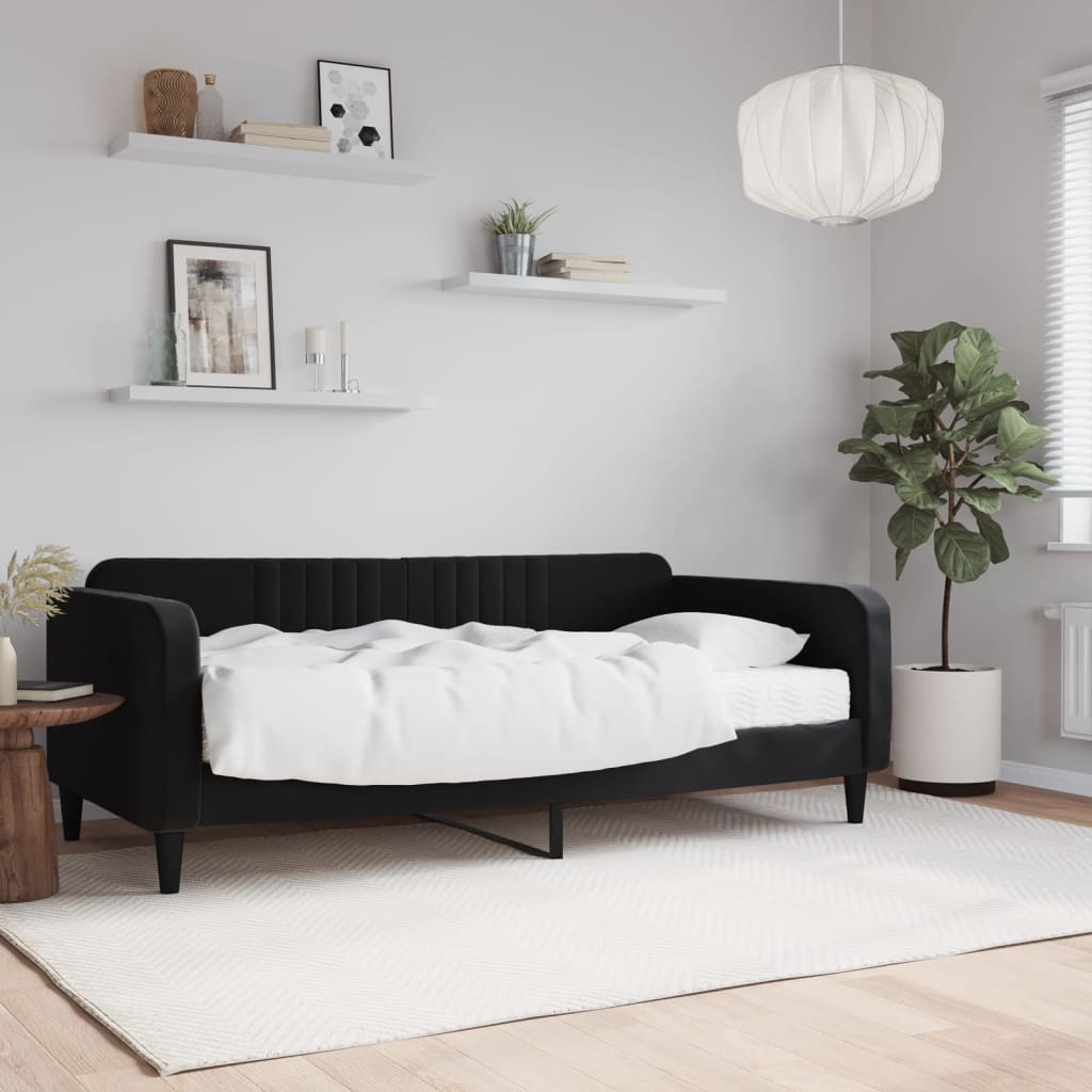 Vetonek Sofá cama con colchón terciopelo negro 90x190 cm