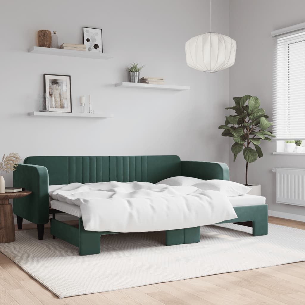 Vetonek Sofá cama nido terciopelo verde oscuro 80x200 cm