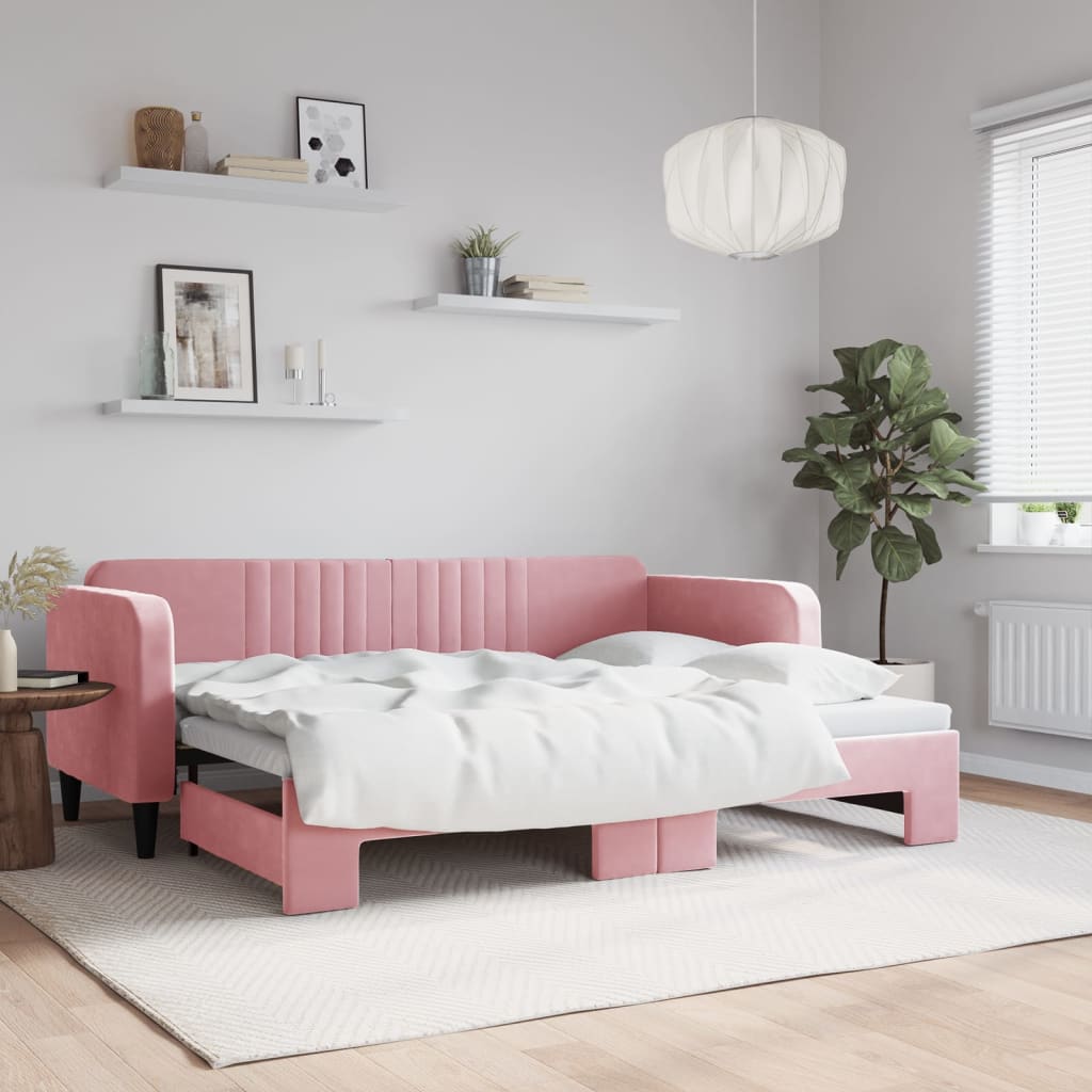 Vetonek Sofá cama nido terciopelo rosa 80x200 cm