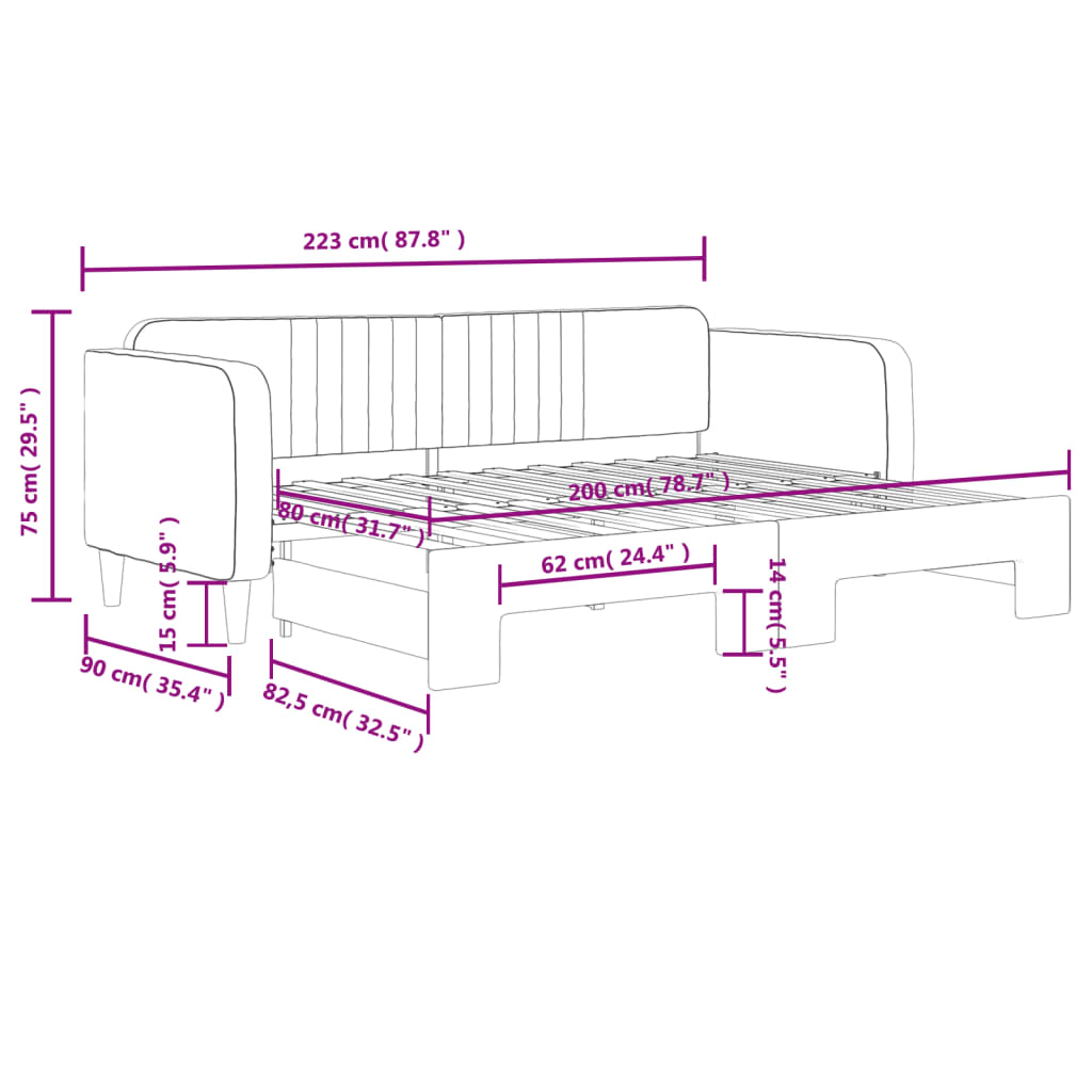 Sofa Bettnest rosa Samt 80x200 cm