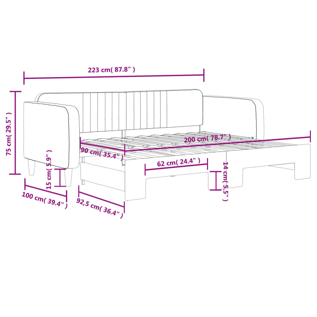 Schwarzer Samtnest -Sofa 90x200 cm