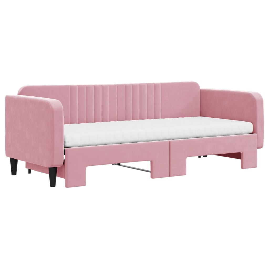 Nid canapé-lit avec matelas en velours rose 80x200 cm