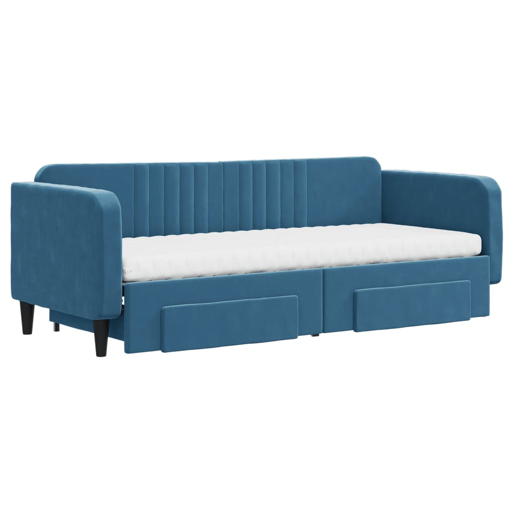 Nest del divano letto con cassetti di velluto blu 80x200 cm