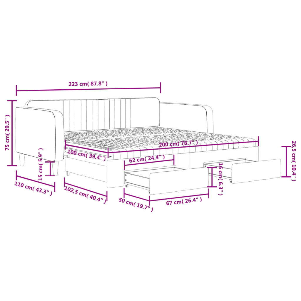 Letto nido con cassetti in velluto blu 100x200 cm