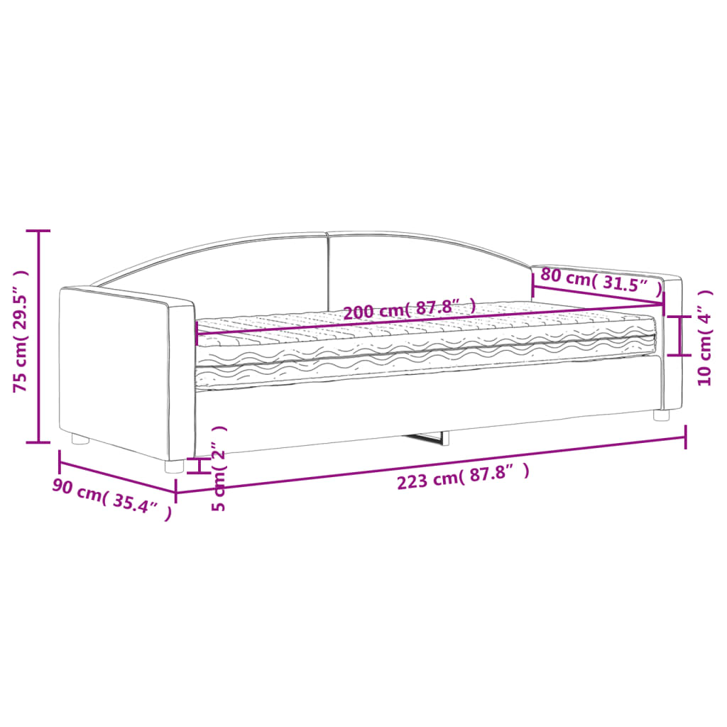 Sofá cama con colchón tela crema 80x200 cm