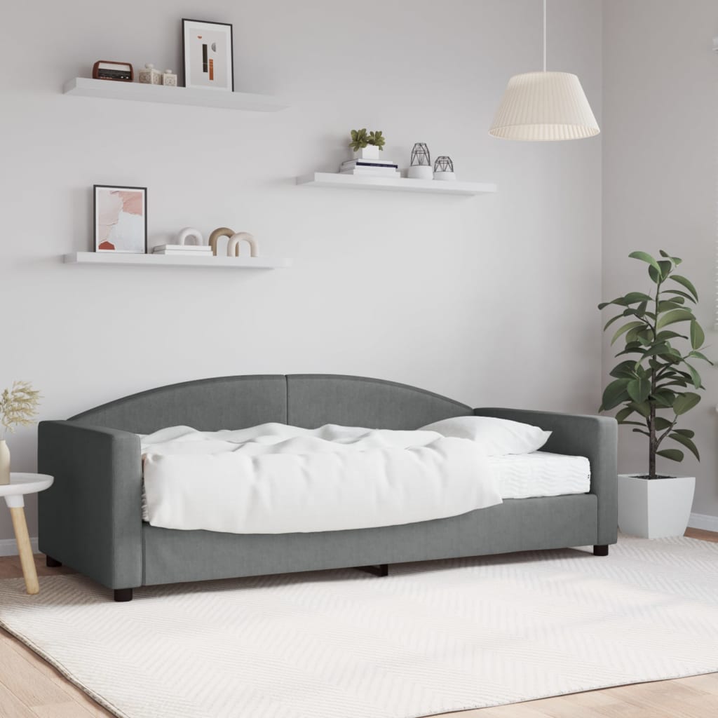 Vetonek Sofá cama con colchón tela gris oscuro 90x190 cm