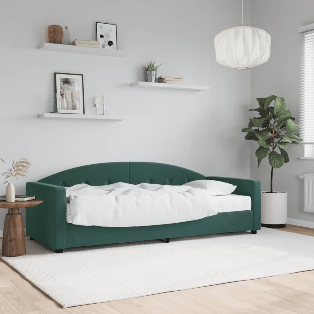 Vetonek Sofá cama con colchón terciopelo verde oscuro 80x200 cm