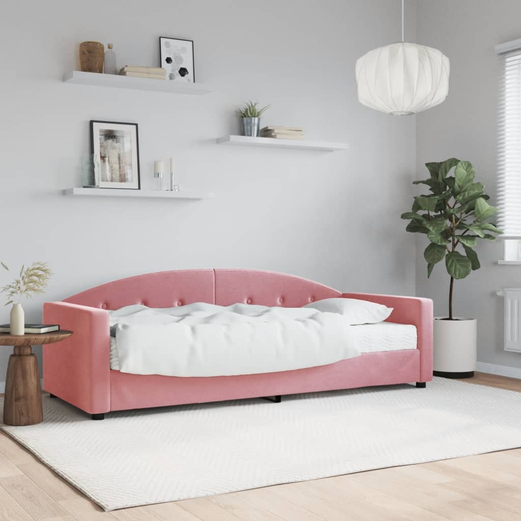 Vetonek Sofá cama con colchón terciopelo rosa 80x200 cm