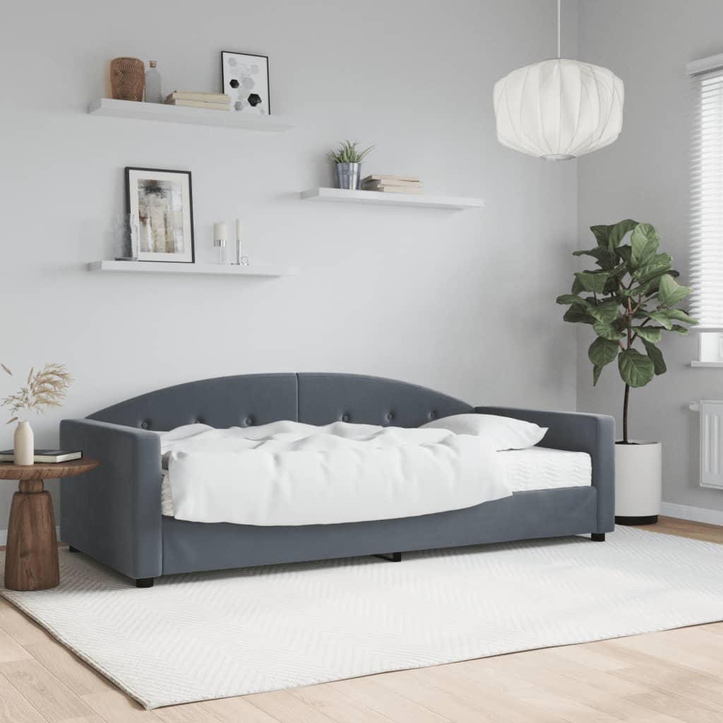 Vetonek Sofá cama con colchón terciopelo gris oscuro 90x200 cm