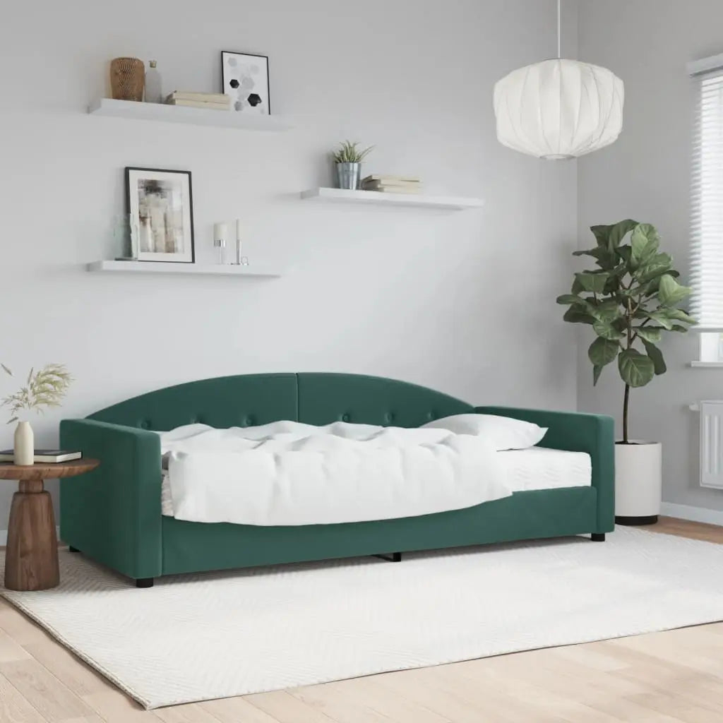 Vetonek Sofá cama con colchón terciopelo verde oscuro 90x200 cm