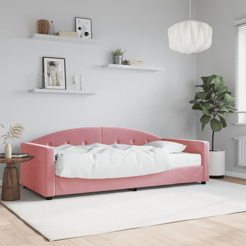 Vetonek Sofá cama con colchón terciopelo rosa 90x200 cm