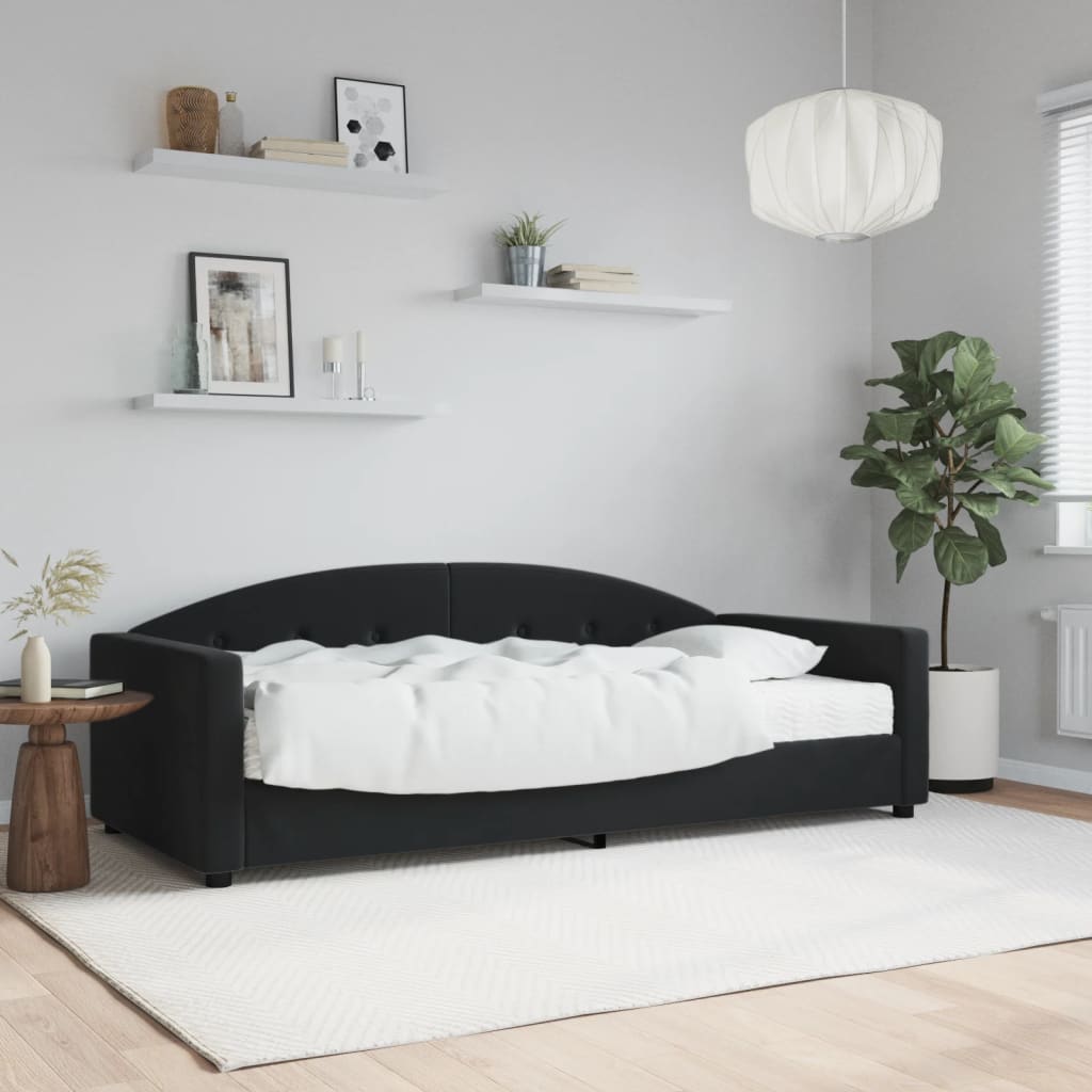 Vetonek Sofá cama con colchón terciopelo negro 90x200 cm