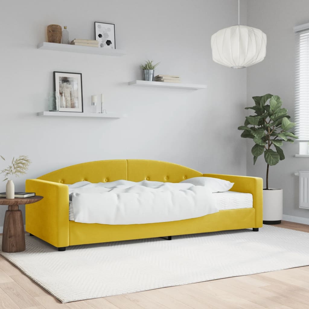 Vetonek Sofá cama con colchón terciopelo amarillo 90x200 cm