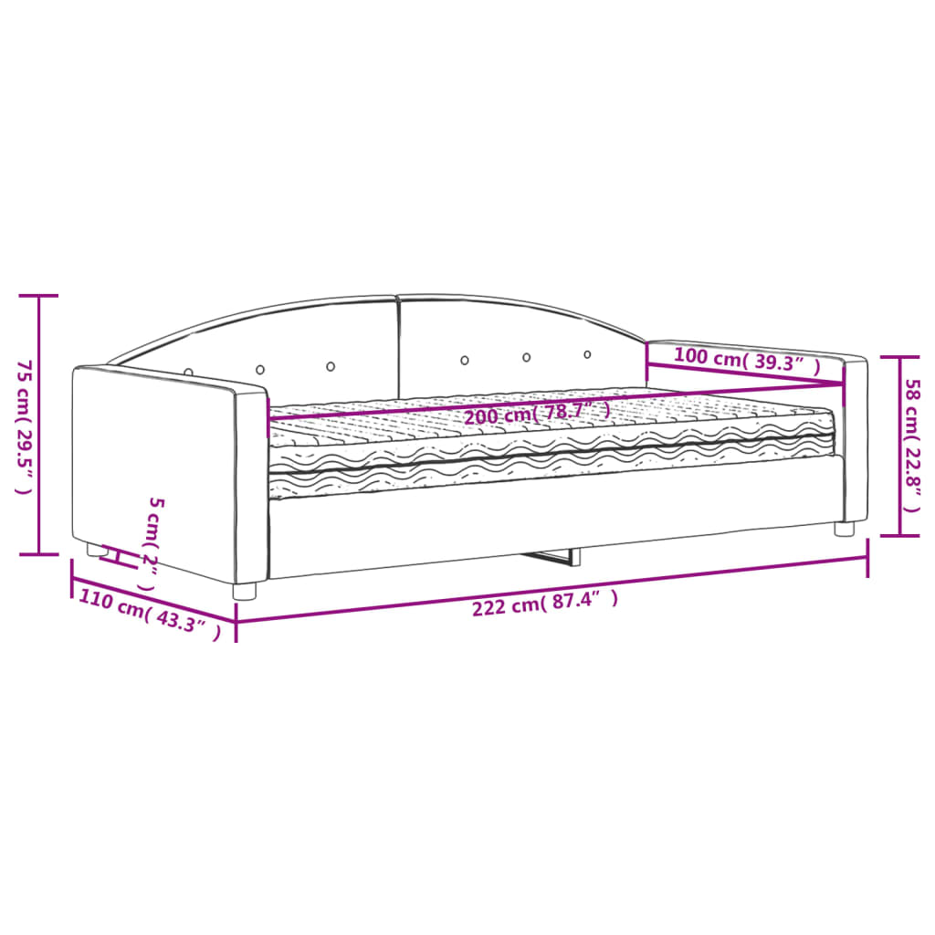 Sofa bed with a dark gray velvet mattress 100x200 cm