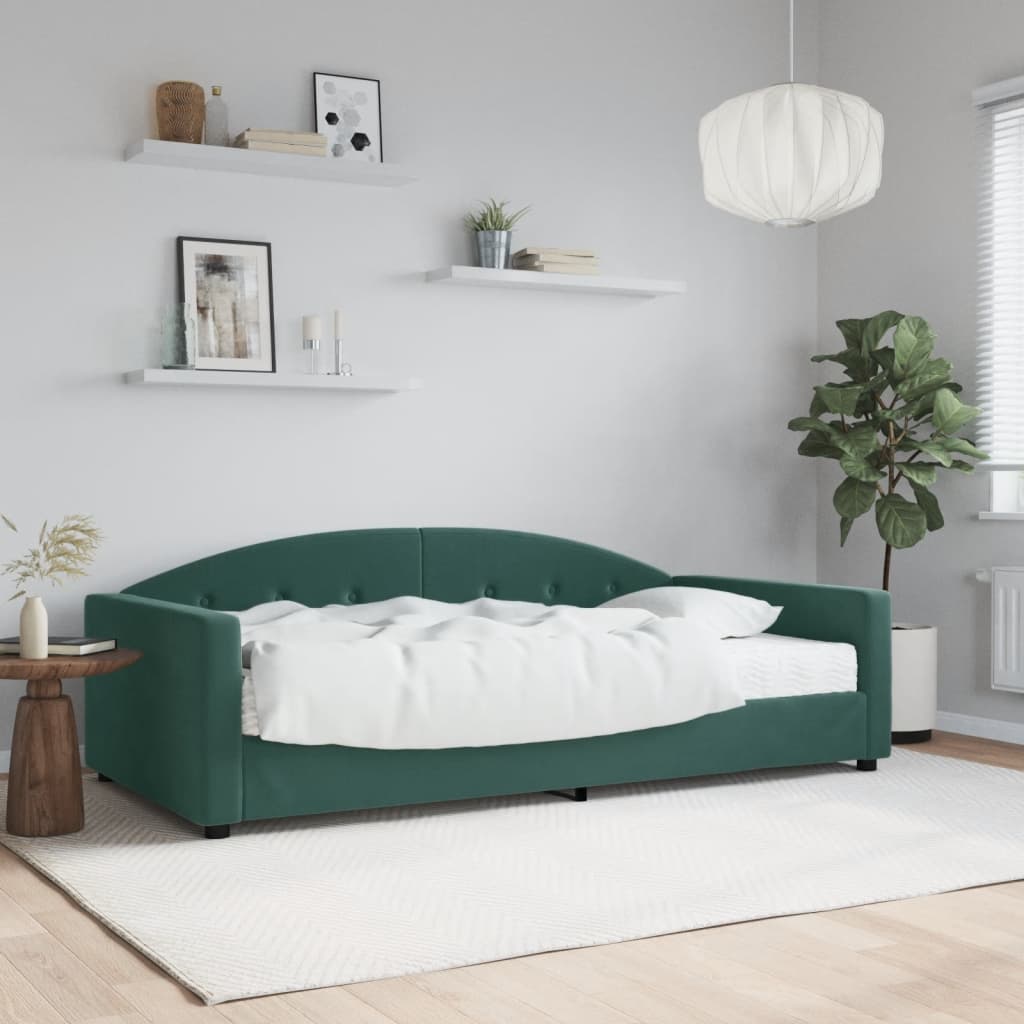 Vetonek Sofá cama con colchón terciopelo verde oscuro 100x200 cm