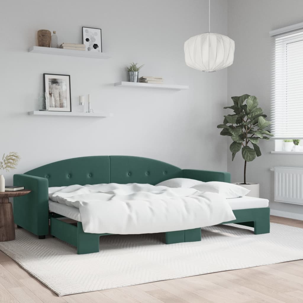 Vetonek Sofá cama nido terciopelo verde oscuro 80x200 cm