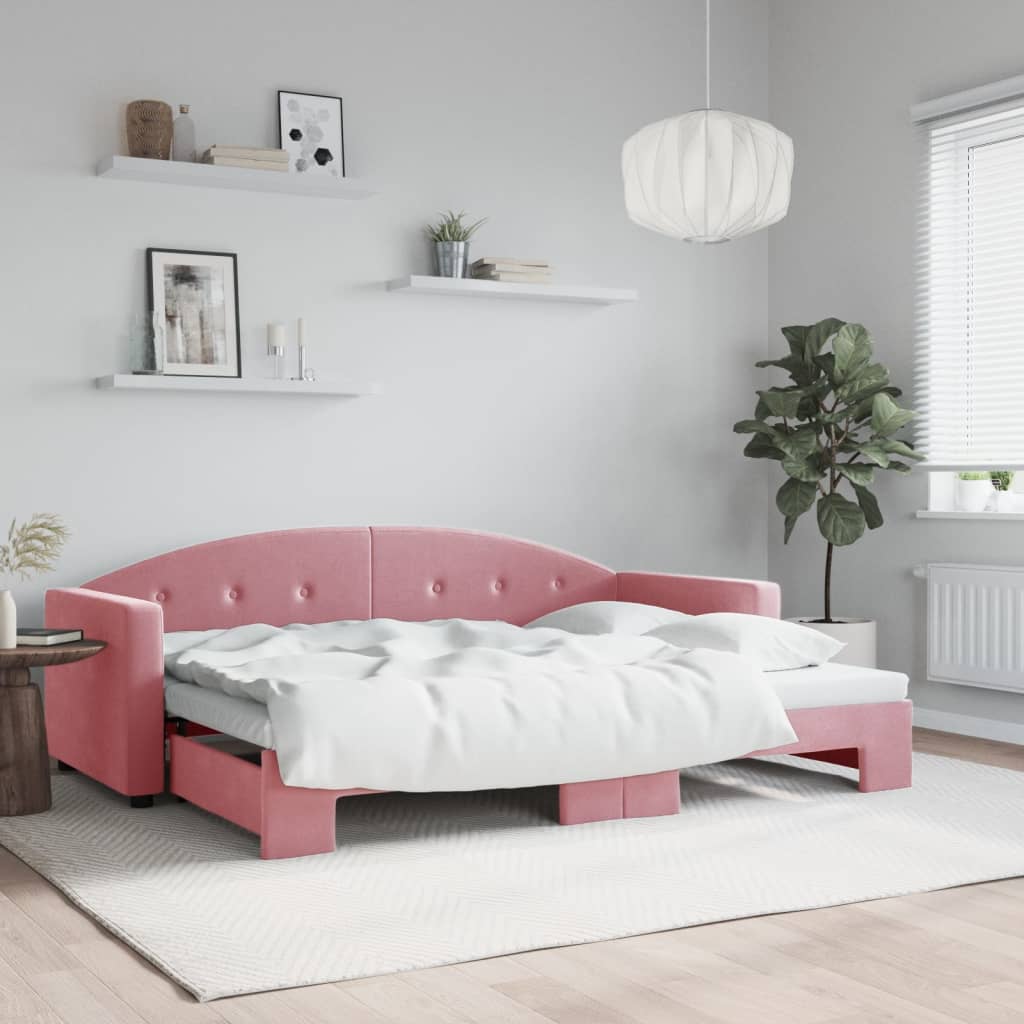 Vetonek Sofá cama nido terciopelo rosa 80x200 cm