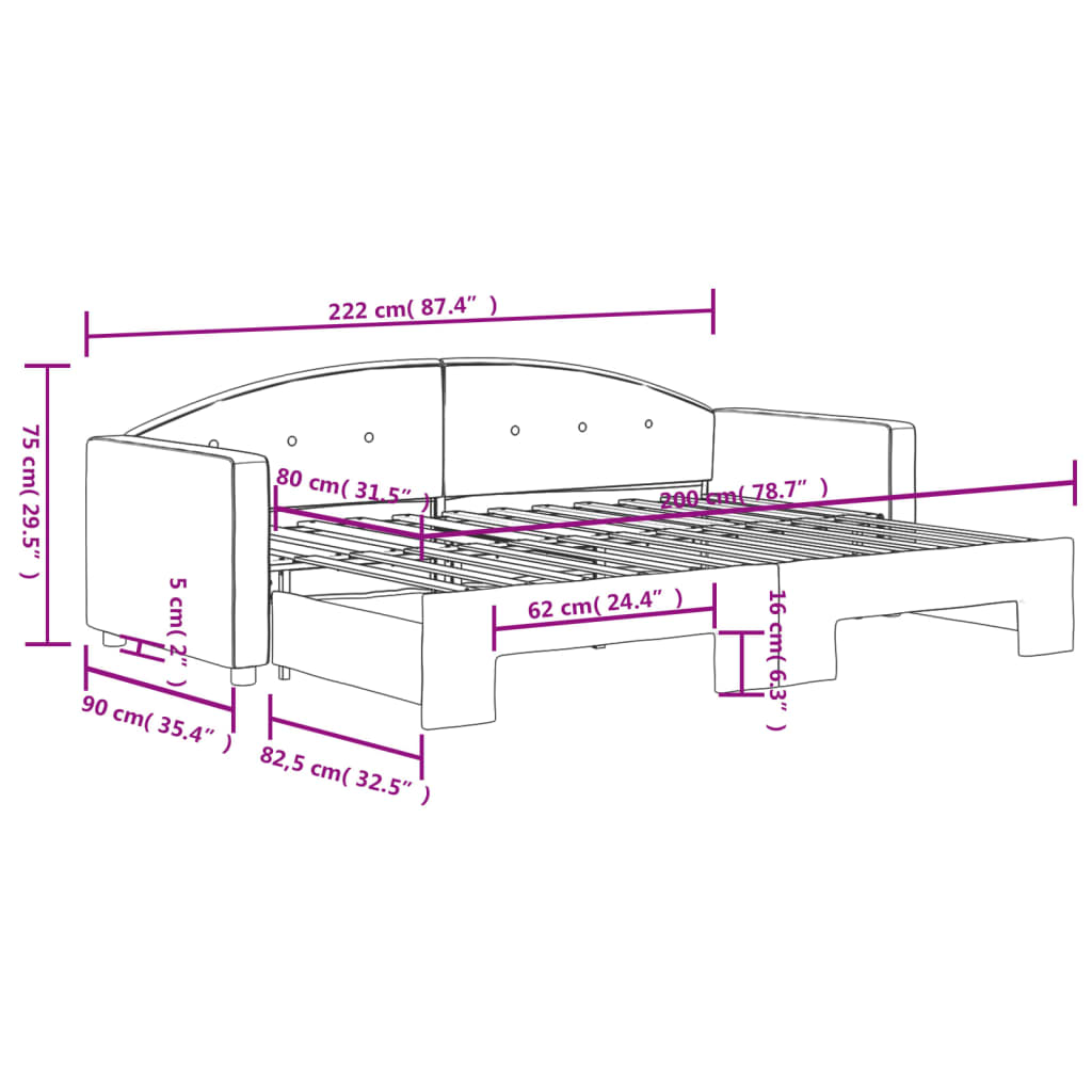 Schwarzes Samtbett -Sofa 80x200 cm