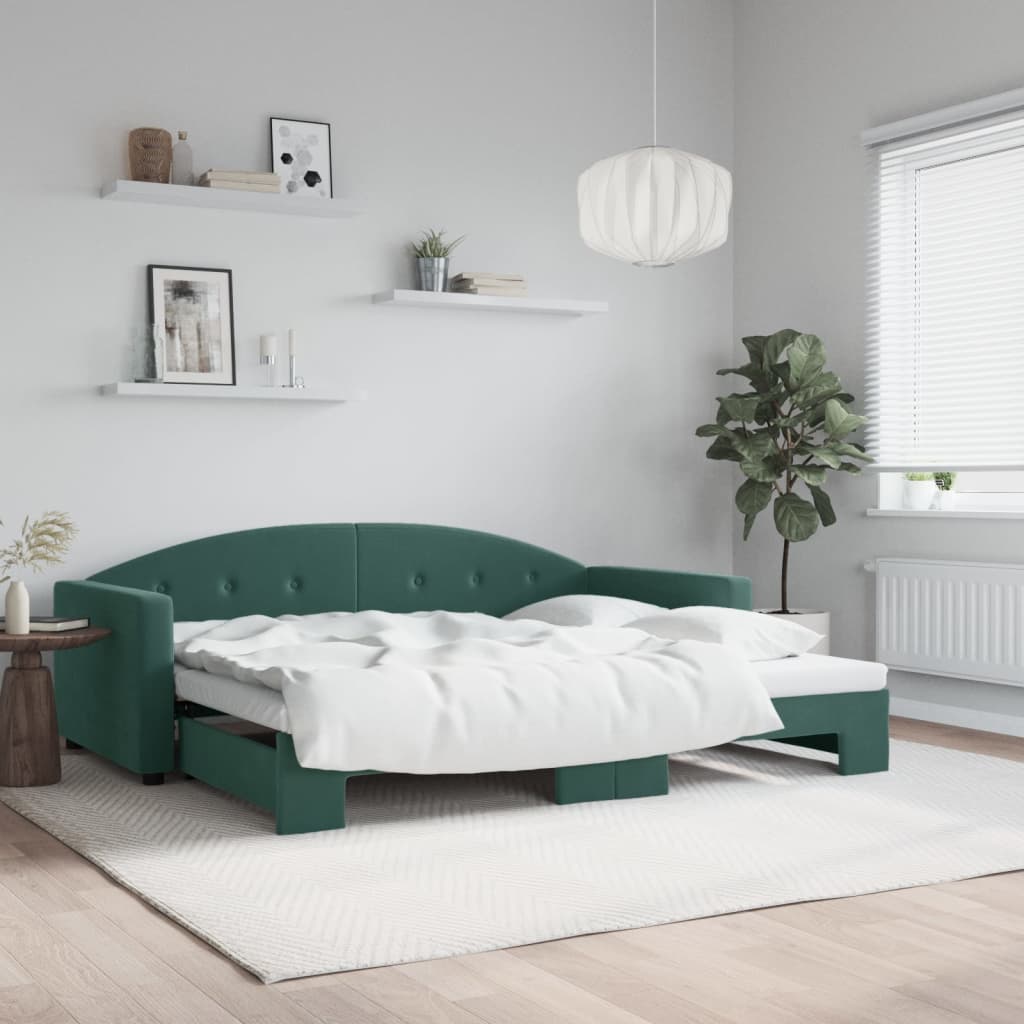 Vetonek Sofá cama nido terciopelo verde oscuro 90x200 cm