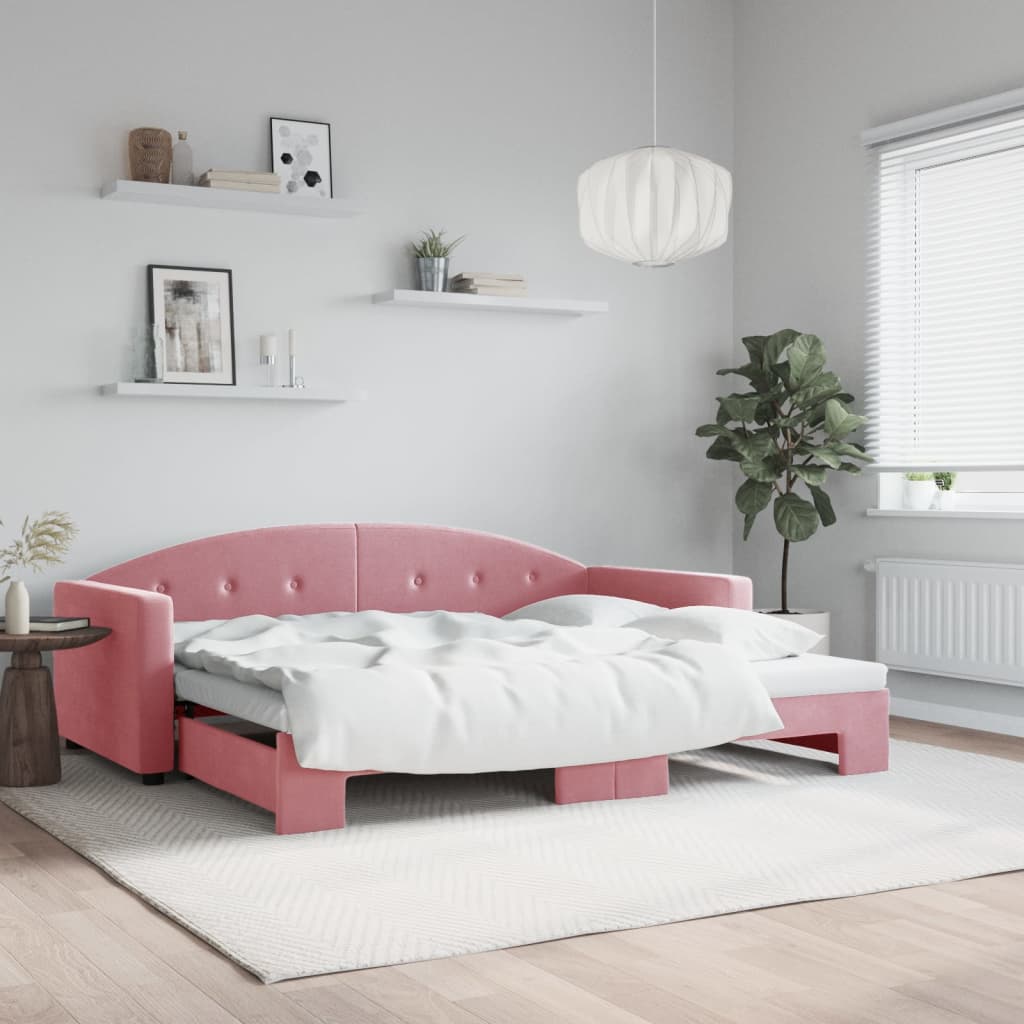 Vetonek Sofá cama nido terciopelo rosa 90x200 cm