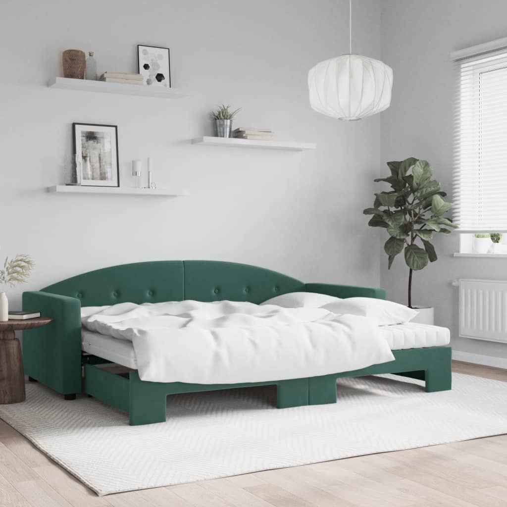 Vetonek Sofá cama nido con colchón terciopelo verde oscuro 80x200 cm