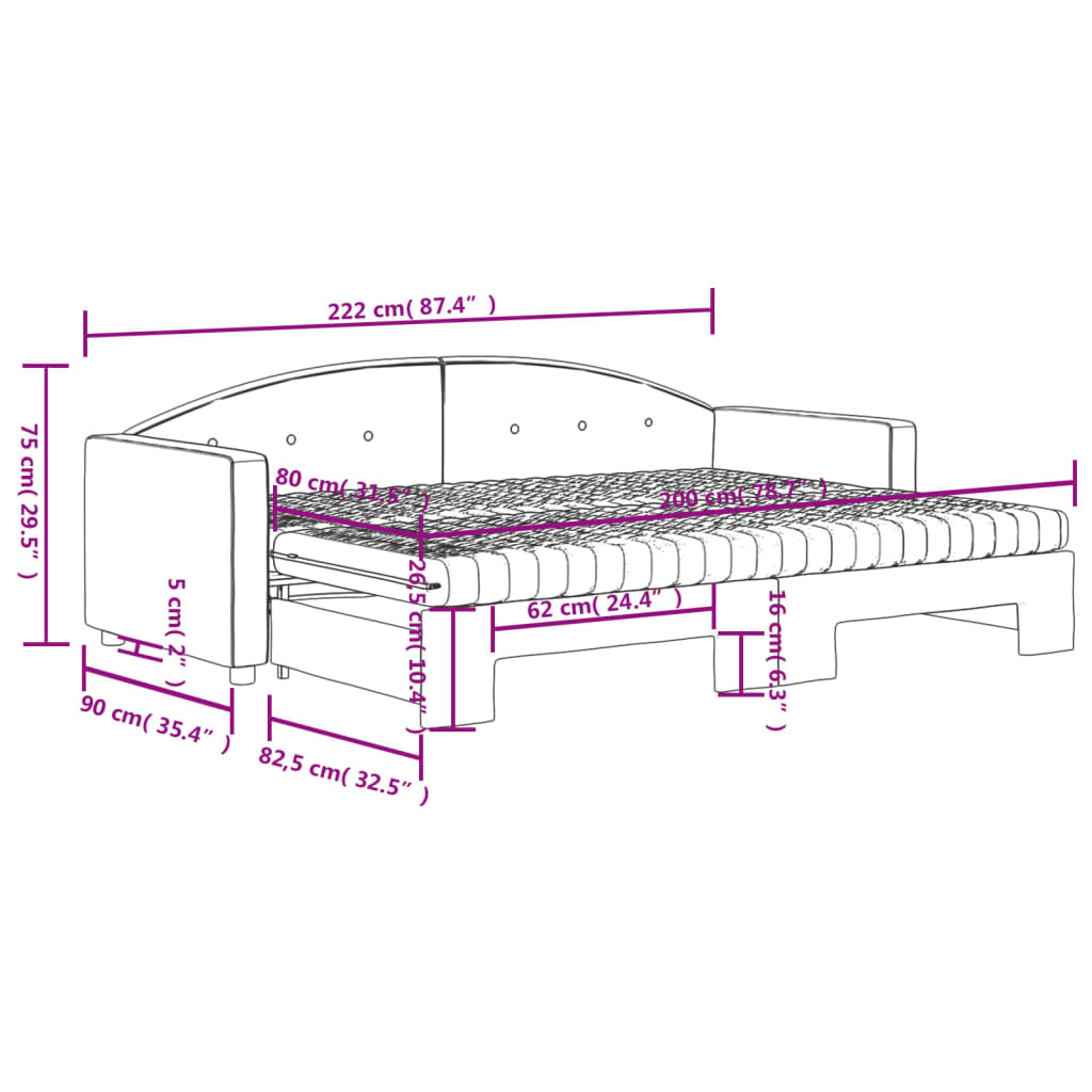 Sofá -cama ninho com colchão de veludo rosa 80x200 cm