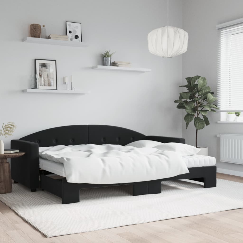 Vetonek Sofá cama nido con colchón terciopelo negro 80x200 cm