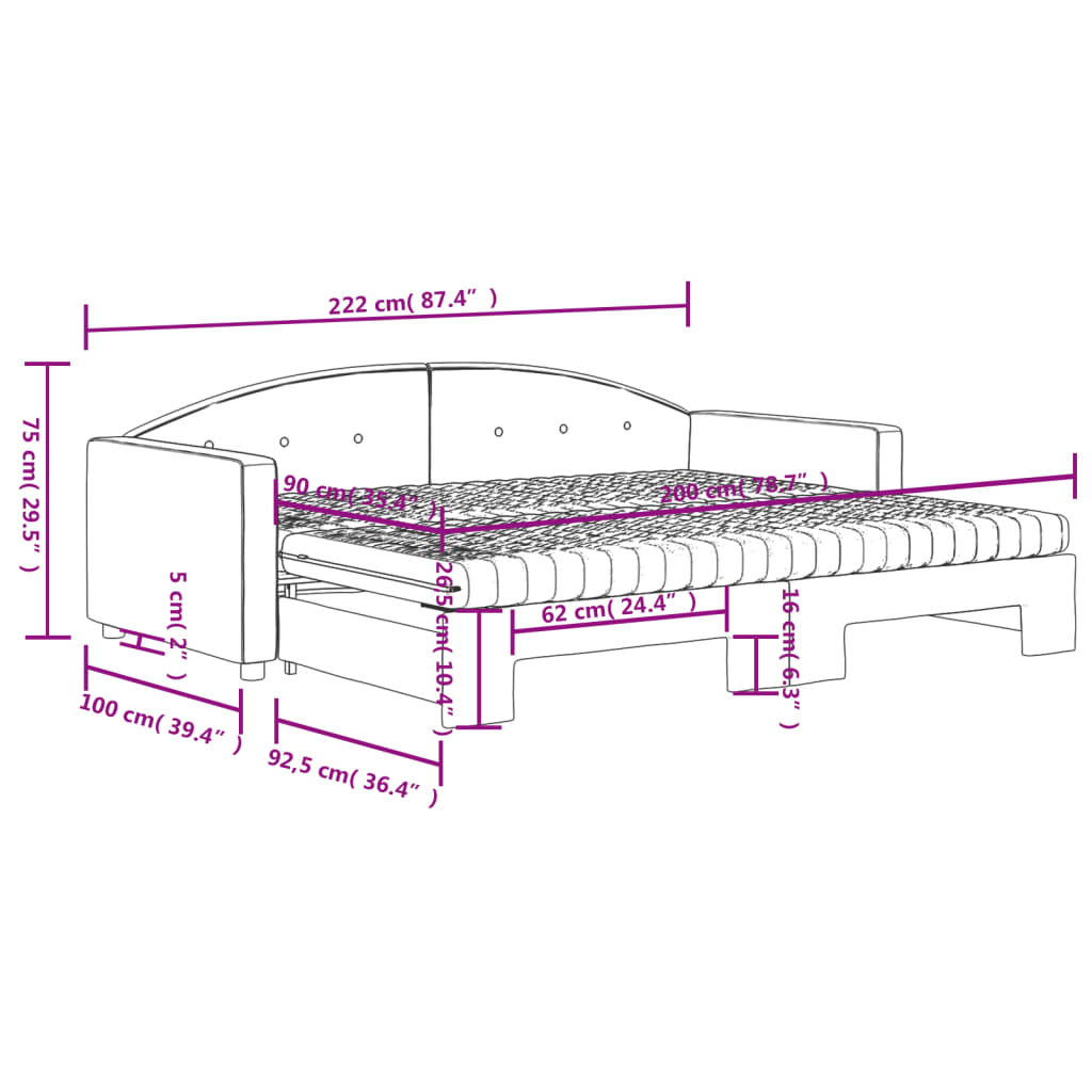 Sofá -cama ninho com colchão de veludo rosa 90x200 cm