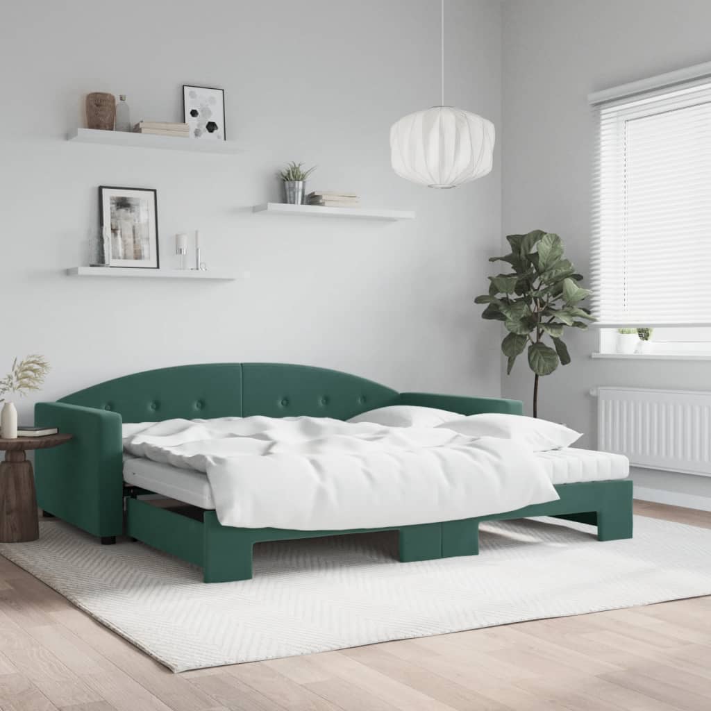 Vetonek Sofá cama nido con colchón terciopelo verde oscuro 100x200 cm