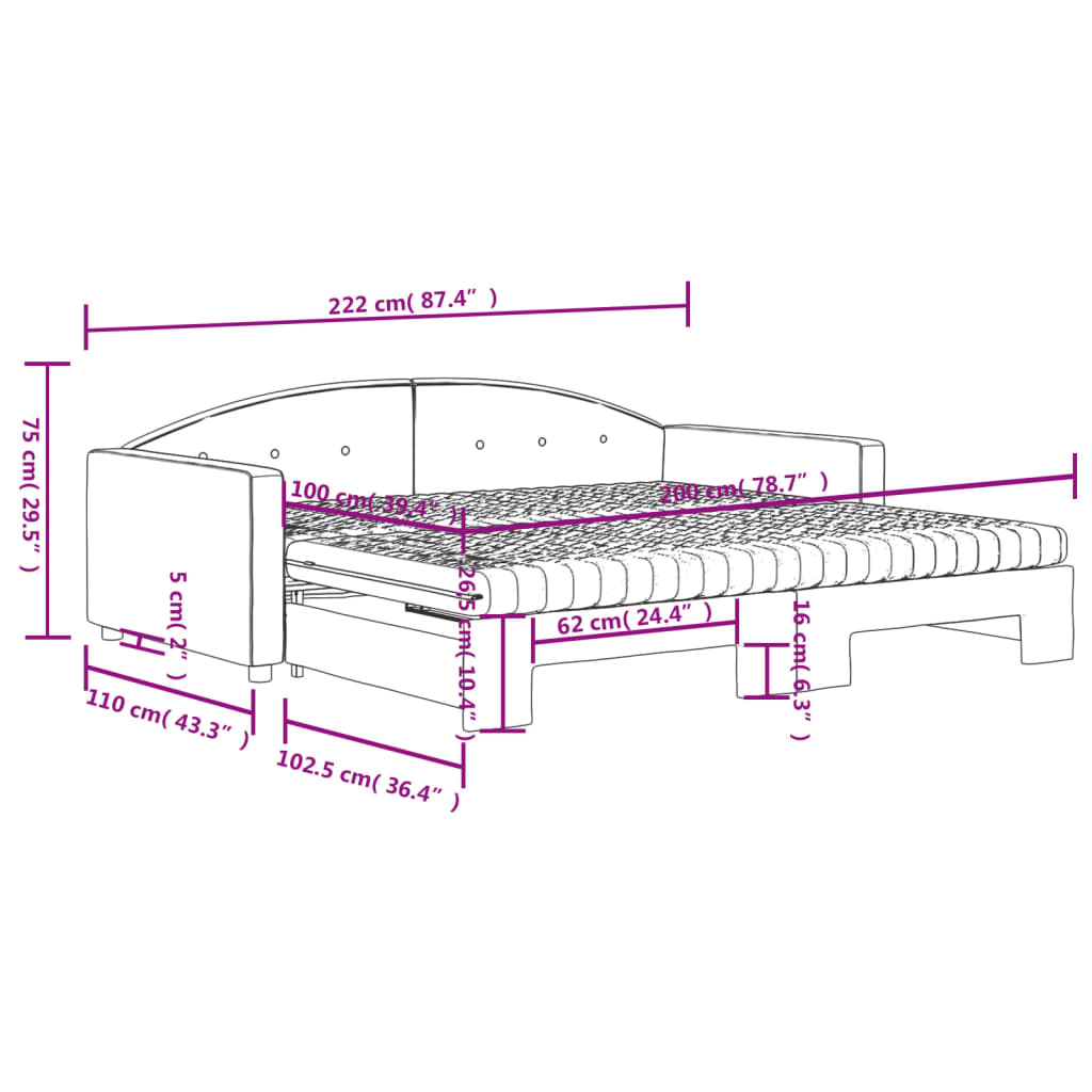 Sofá -cama ninho com colchão de veludo rosa 100x200 cm