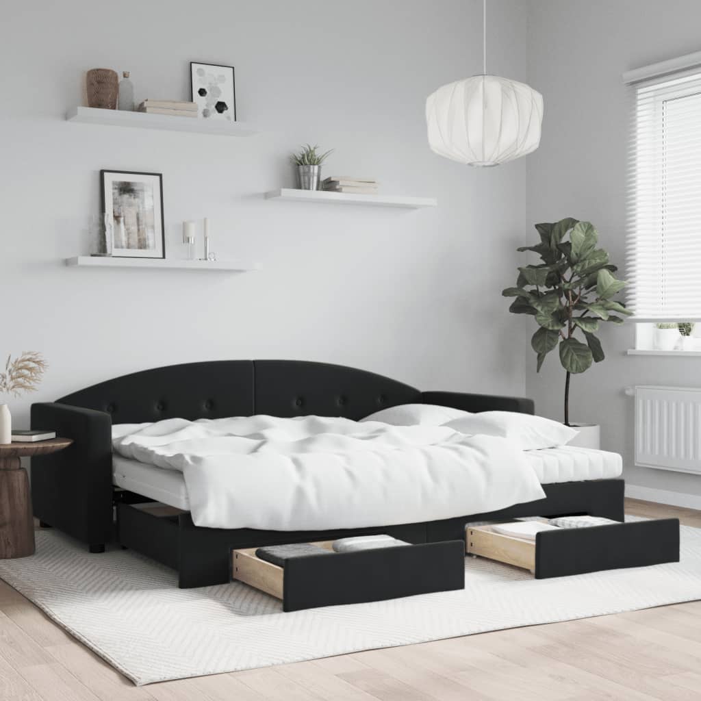 Vetonek Sofá cama nido con cajones terciopelo negro 80x200 cm