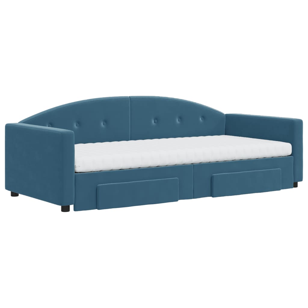 Letto nido con cassetti blu velluto 90x200 cm