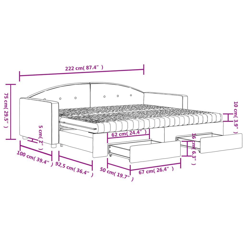 Sofa -Nestbett mit dunkelgrünen Samtschubladen 90x200 cm