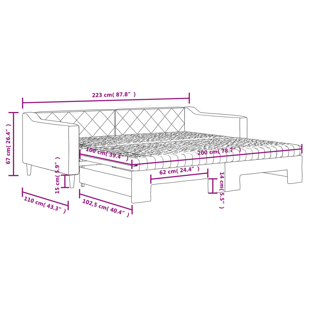 Nest del divano letto con materasso in tessuto grigio taupe 100x200 cm