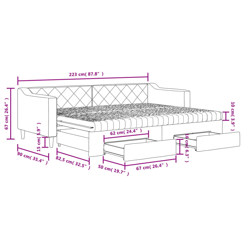 Nid canapé-lit avec tiroirs en tissu gris taupe 80x200 cm