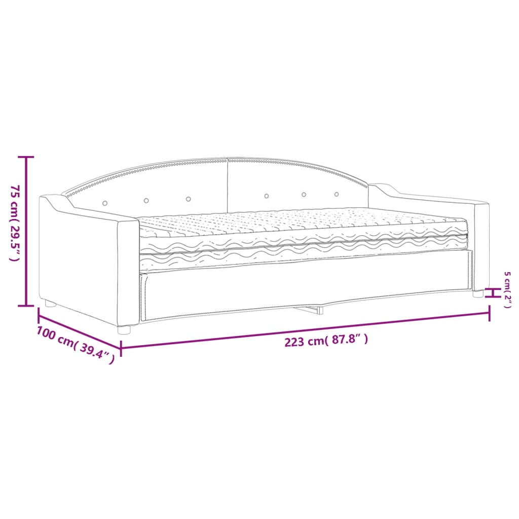 Sofa bed with mattress Gray fabric 90x200 cm