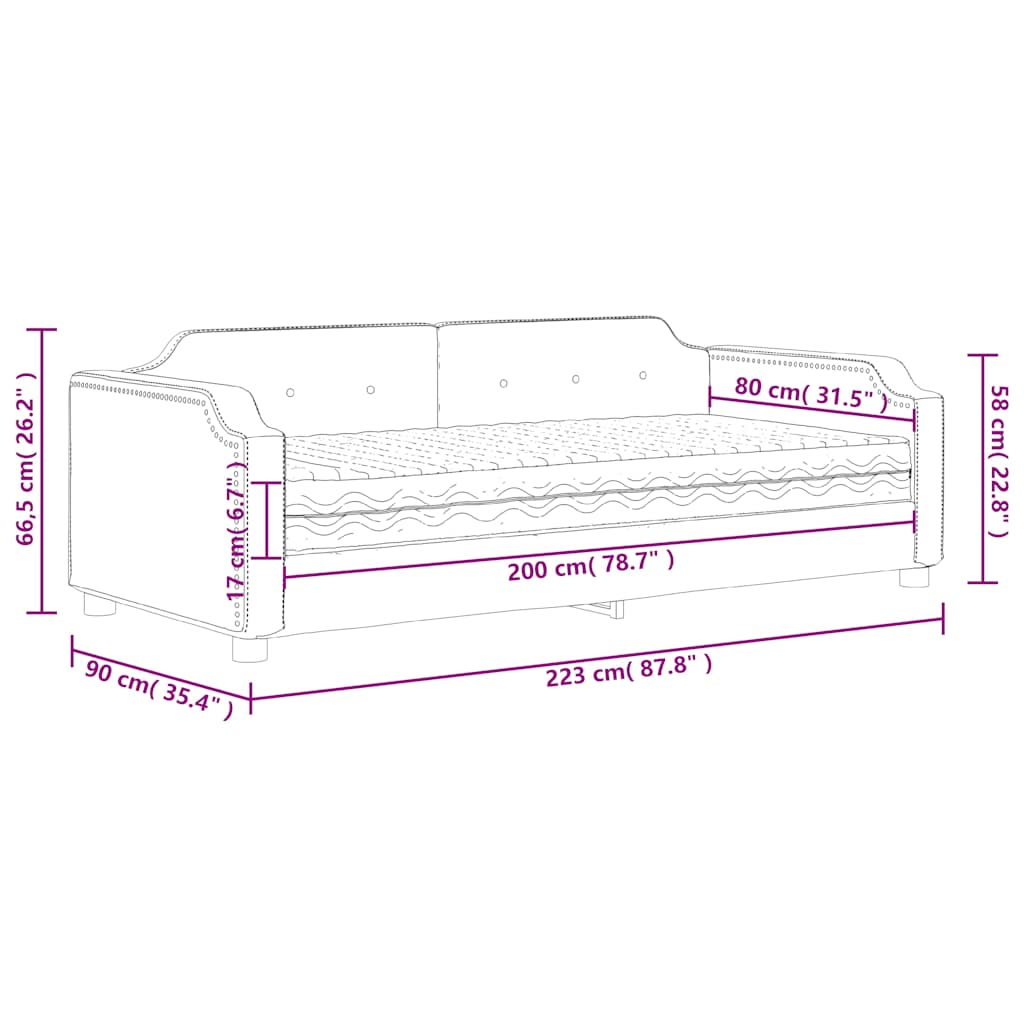 Sofa bed with black cloth mattress 80x200 cm