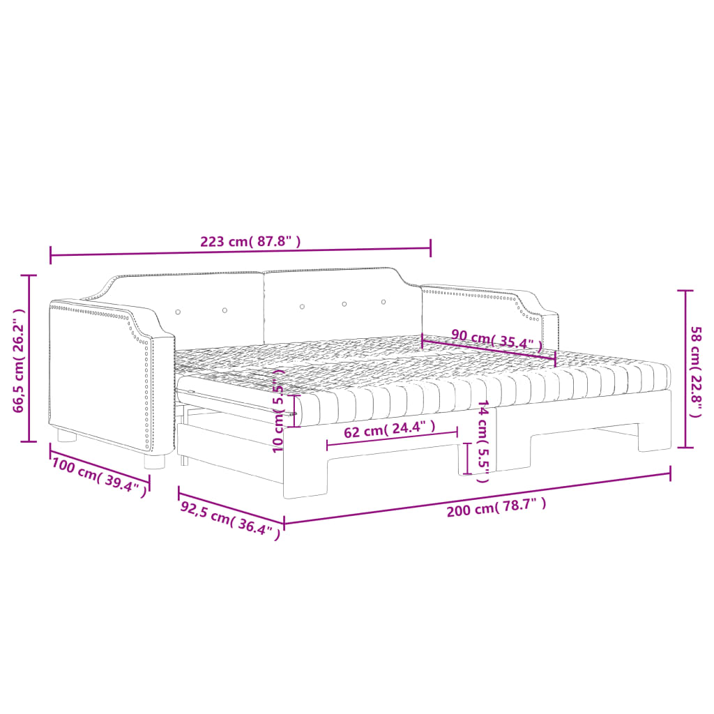 Divano letto di nido con tessuto grigio scuro 90x200 cm